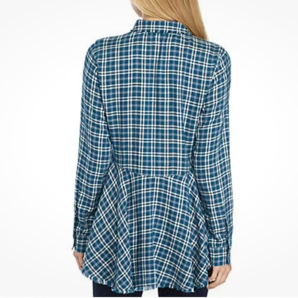 True Craft Women's Plaid Top with Peplum | Distressed Details | Fun & Swingy - Picture 4 of 12